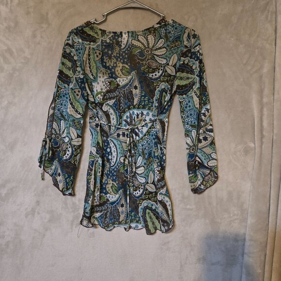 Vintage Y2K Babydoll Spaghetti Straps Grunge 1990s Style Wrap Floral Blouse Sz S - Picture 3 of 10